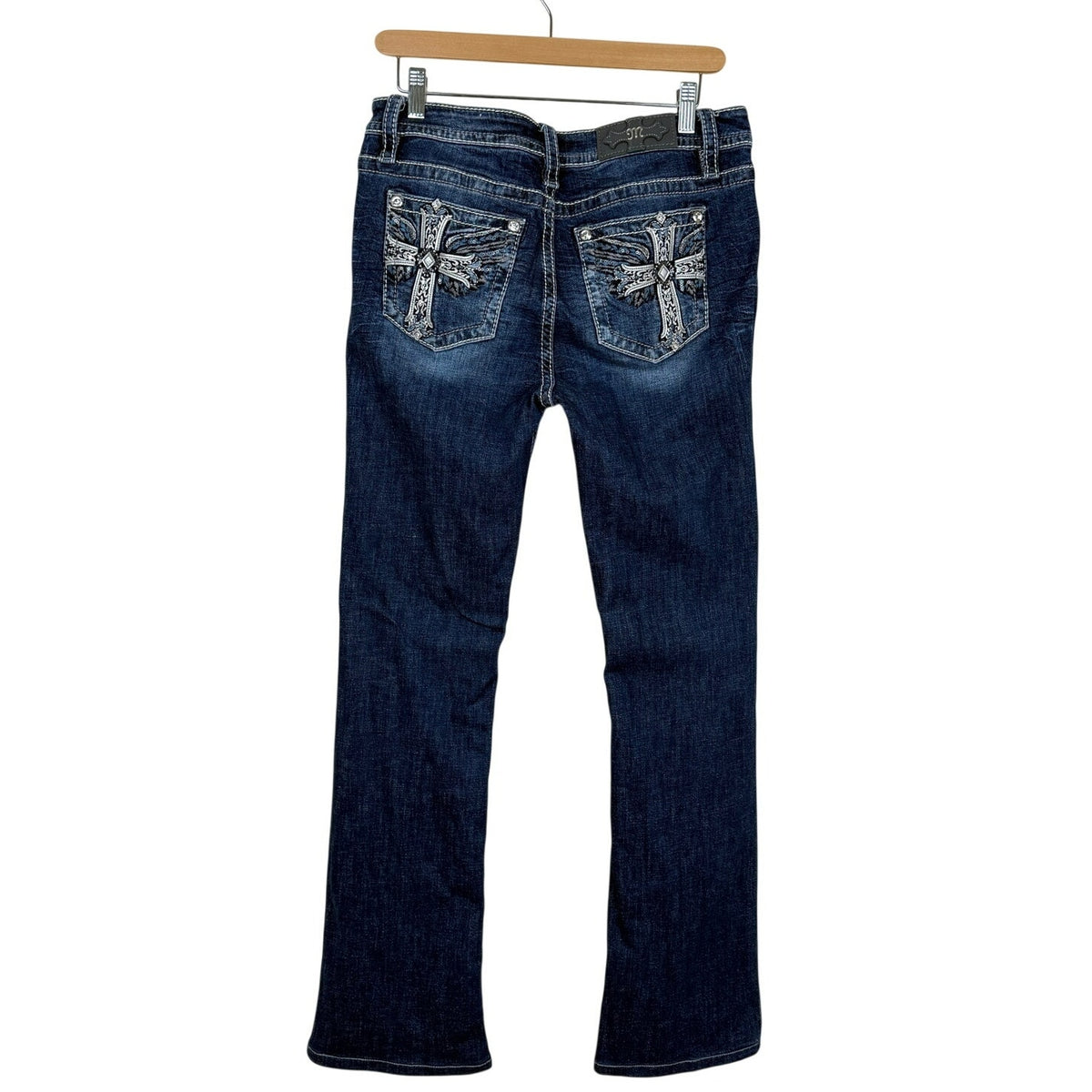 Miss Me Mid Rise Bootcut Jeans 30 Cross Rhinestone Embroidered Y2K Bling Western