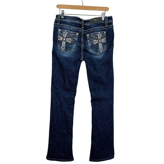 Miss Me Mid Rise Bootcut Jeans 30 Cross Rhinestone Embroidered Y2K Bling Western