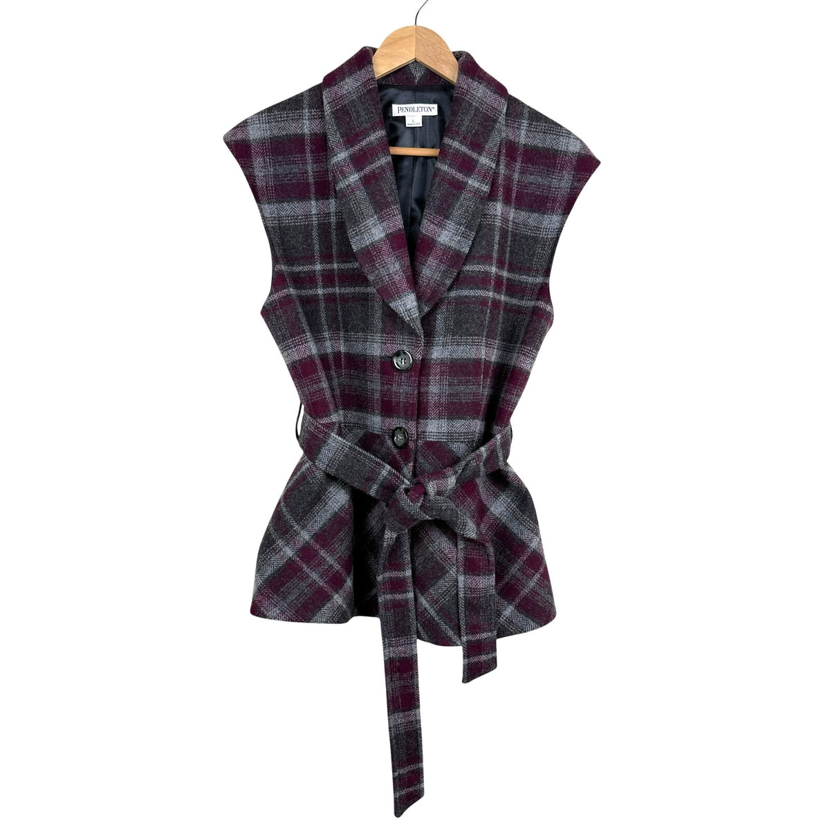 Pendleton Wool Plaid Belted Vest