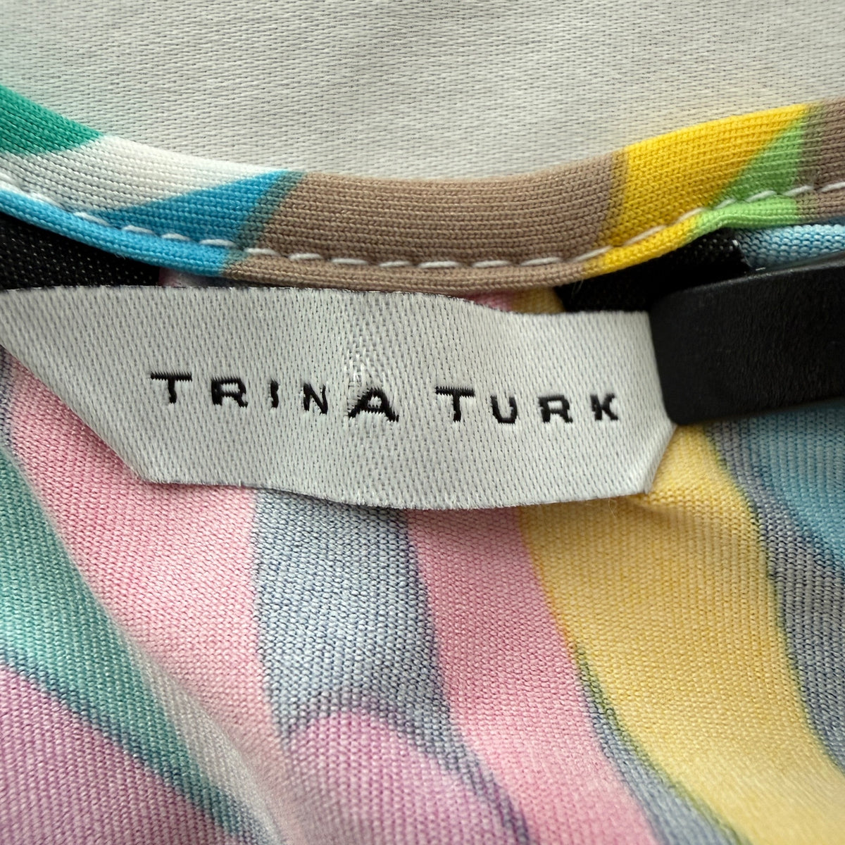 Trina Turk Abstract Print V Neck Mini Dress Euro Summer Resort Y2K USA Made S