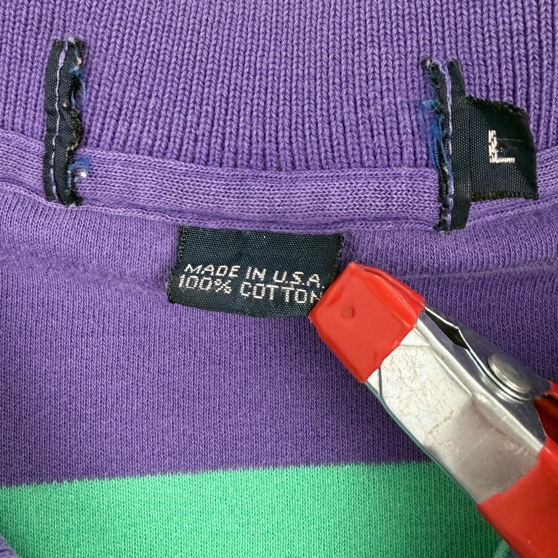 Vintage Polo Ralph Lauren Stripe Polo Shirt Purple Green Made in USA L