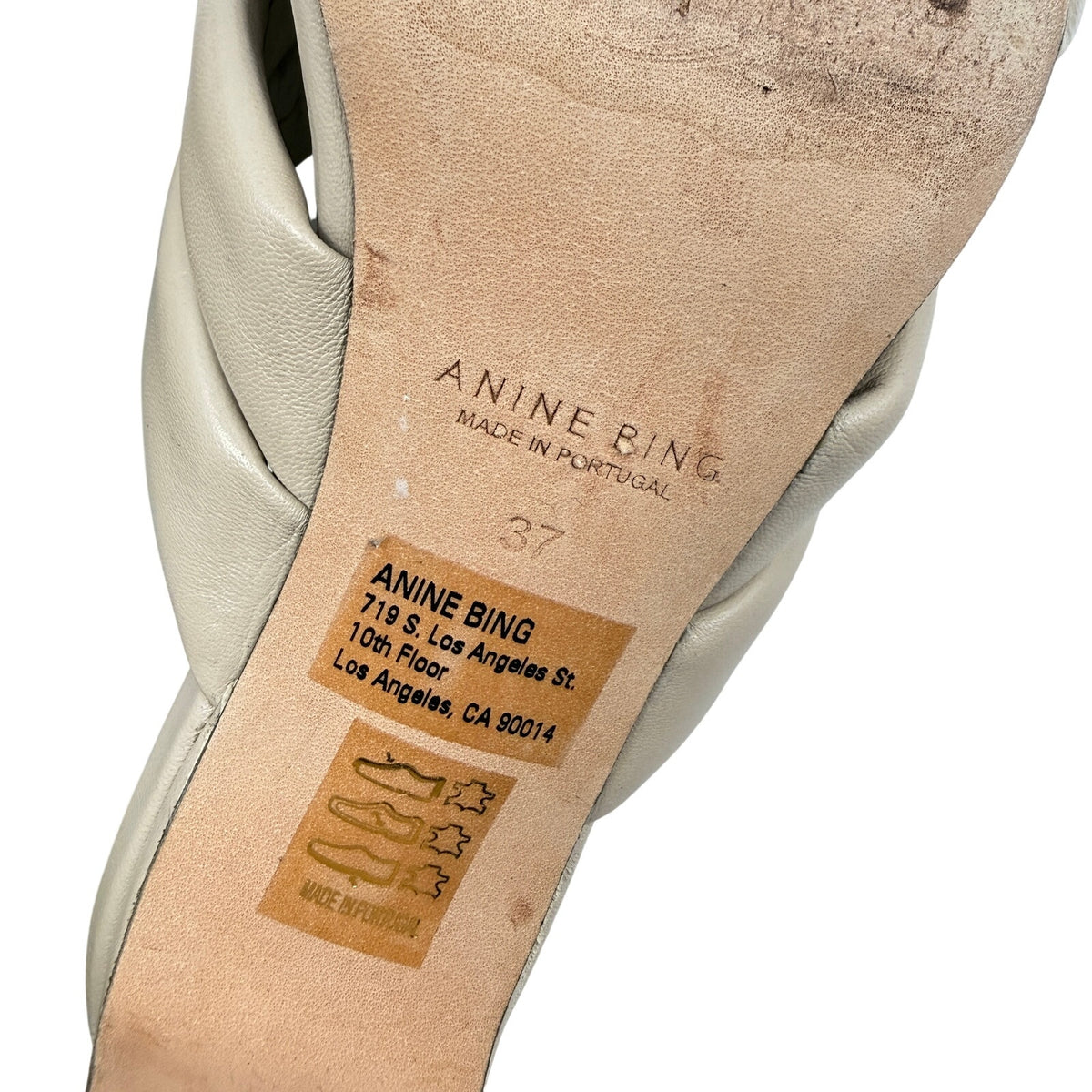 ANINE BING Leather Crossover Strap Mule Heels 'Cade' Nude Beige Minimalist