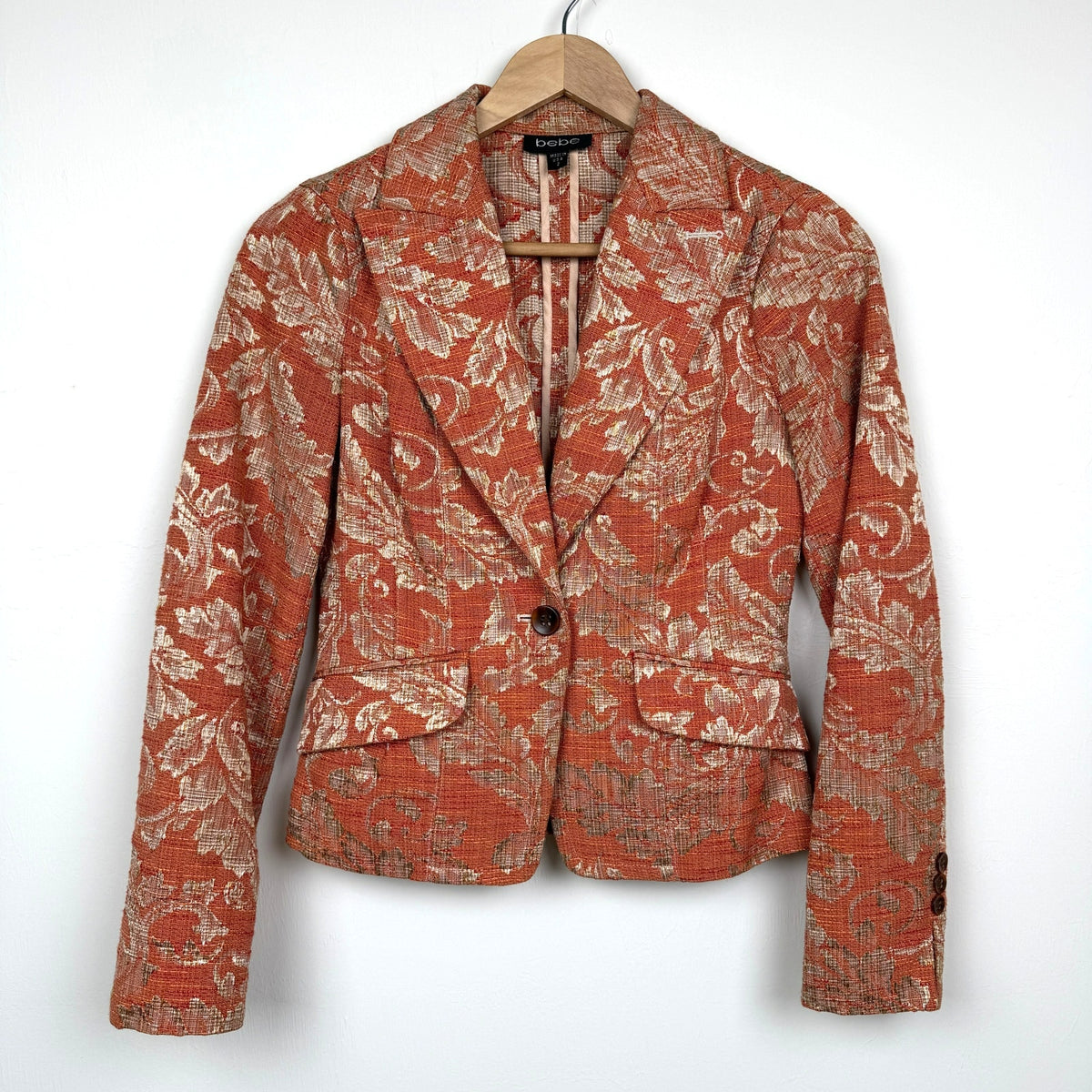 Bebe Tapestry Floral Brocade Blazer Jacket Cotton Blend Vtg Y2K Made in USA Sz 2