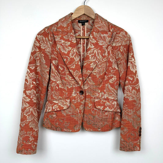 Bebe Tapestry Floral Brocade Blazer Jacket Cotton Blend Vtg Y2K Made in USA Sz 2