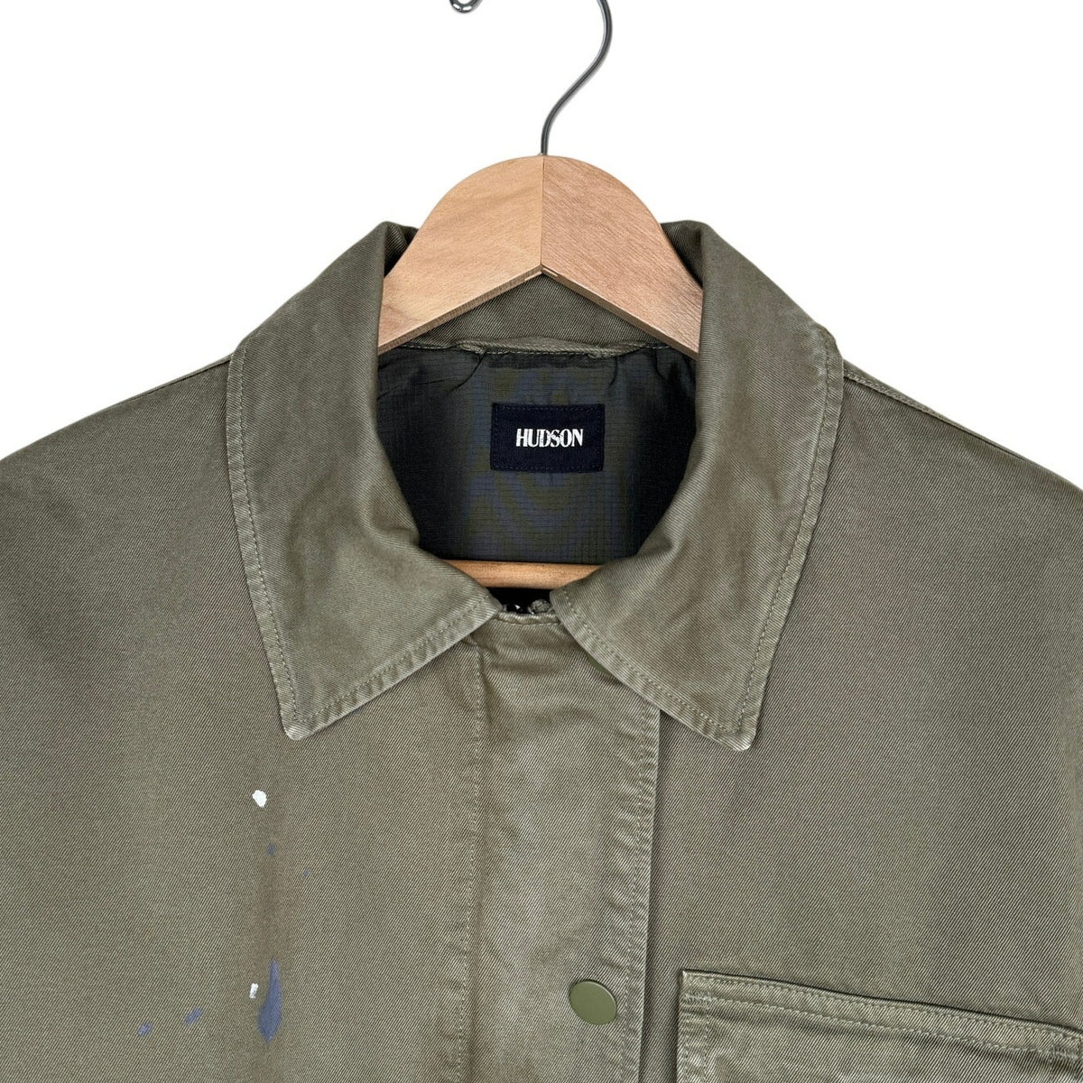 Hudson Military Jacket Distressed Paint Army Olive Workwear Regular Fit SM