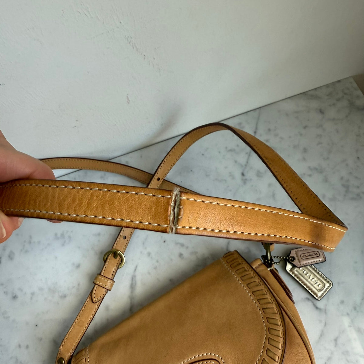 Coach Shoulder Bag Leather Saddle Tan Buckle Western Boho Crossbody