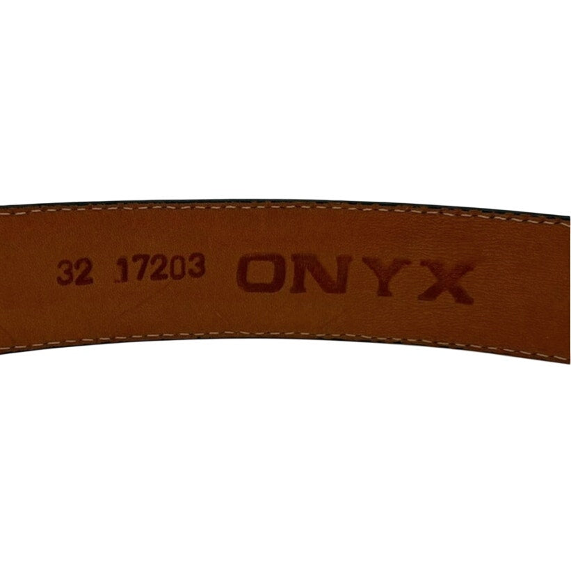 Vintage 90s Onyx Croc Embossed Western Leather Belt Black Silver Tone Size 32