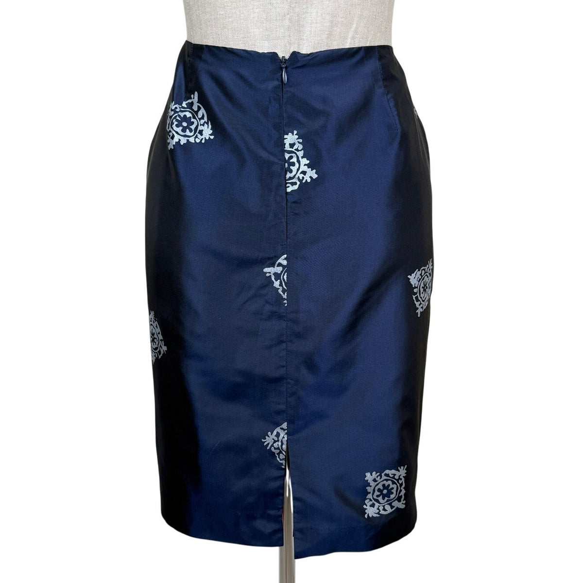 Vintage 90s TAPP New York Silk Taffeta Pencil Skirt Metallic Print USA Made Sz 6