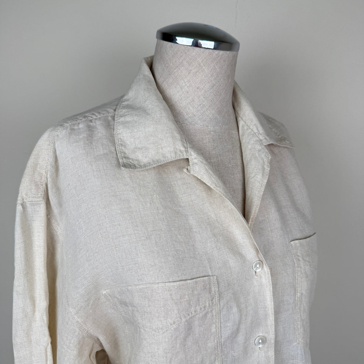 Vintage Banana Republic Irish 100% Linen Button Front Shirt Beige 90s Safari S