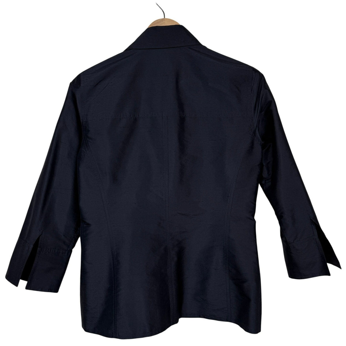 Vintage Silk Shantung Shirt Blouse Navy Minimalist Peck & Peck Collection Sz 4