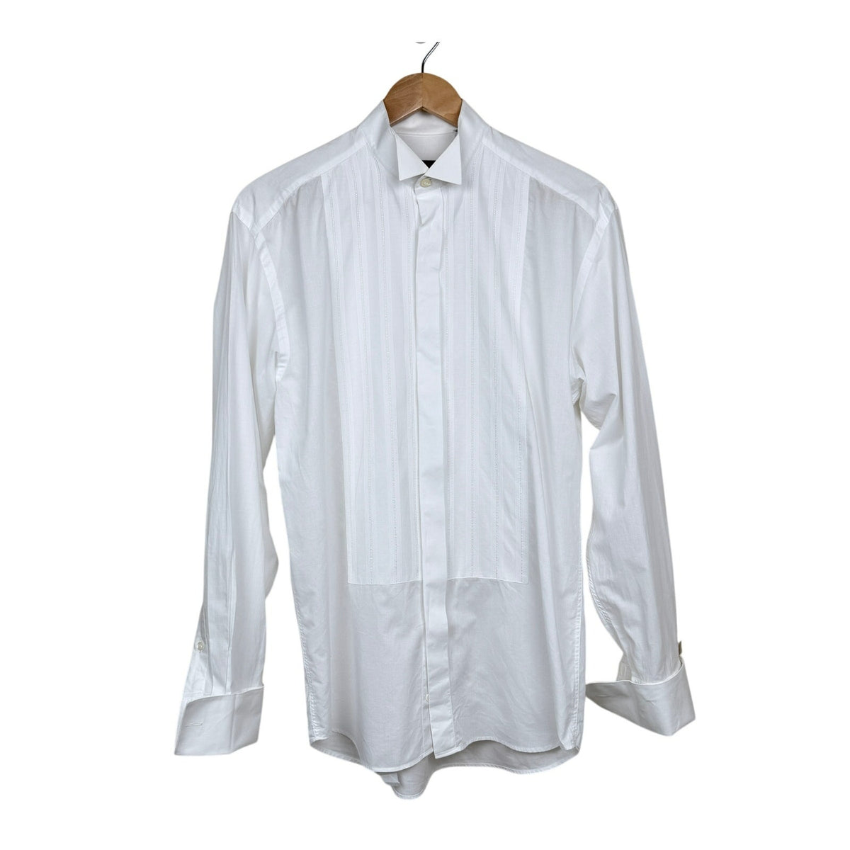 Canali Tuxedo Shirt White Pleated Bib French Cuff 15/38 Made in Italy