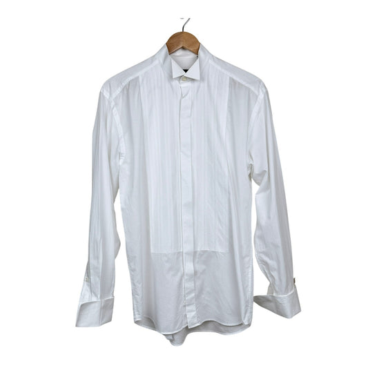 Canali Tuxedo Shirt White Pleated Bib French Cuff 15/38 Made in Italy