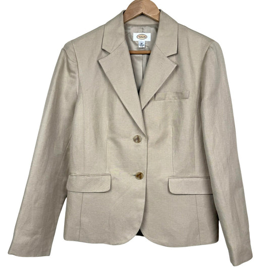 Vintage Talbots Blazer Linen Silk Blend Size 10 Beige Office Tailored Work