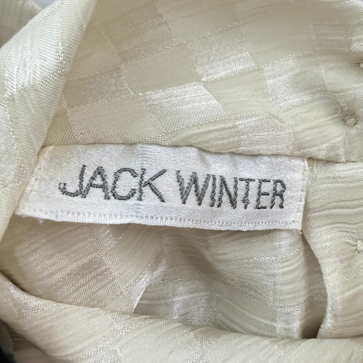 Vintage 80s Jack Winter Checkered Jacquard Tie Neck Blouse Ivory Romantic 14
