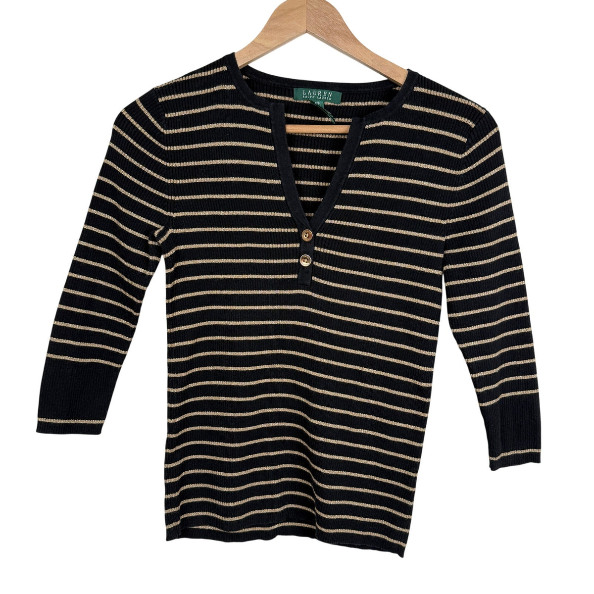 Lauren Ralph Lauren Black & Gold Metallic Stripe Sweater