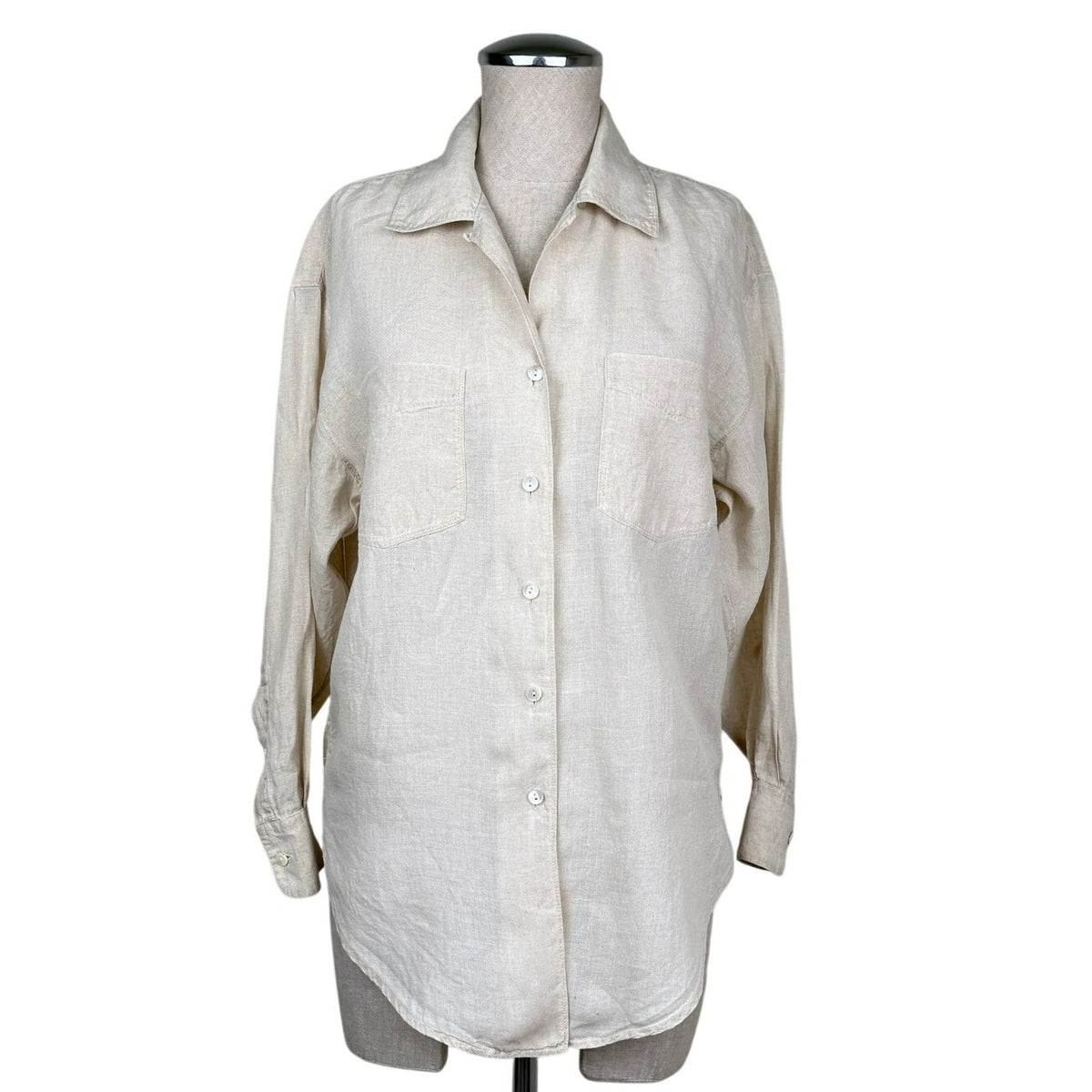 Vintage Banana Republic Irish 100% Linen Button Front Shirt Beige 90s Safari S