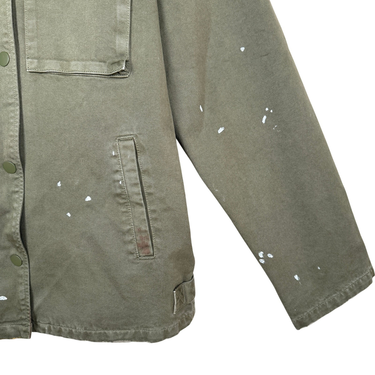 Hudson Military Jacket Distressed Paint Army Olive Workwear Regular Fit SM