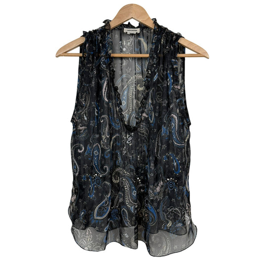Zadig & Voltaire Paisley Sheer Sleeveless Blouse Rocker Boho Paisley Black Sz L