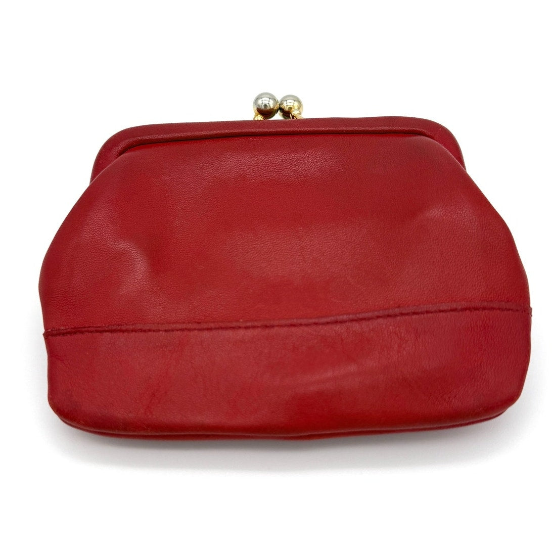 Coach Vintage 90s Leather Kisslock Coin Purse Red Gold Tone Clasp 5x4