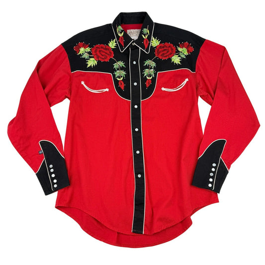 Rockmount Ranch Wear Nashville Rose Western Shirt Embroidered Red Black Size L