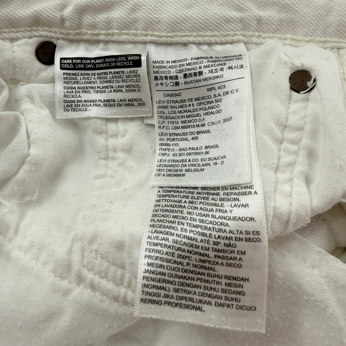 Levi's 501 Original Jeans White Cotton Straight Leg Button Fly 31x30