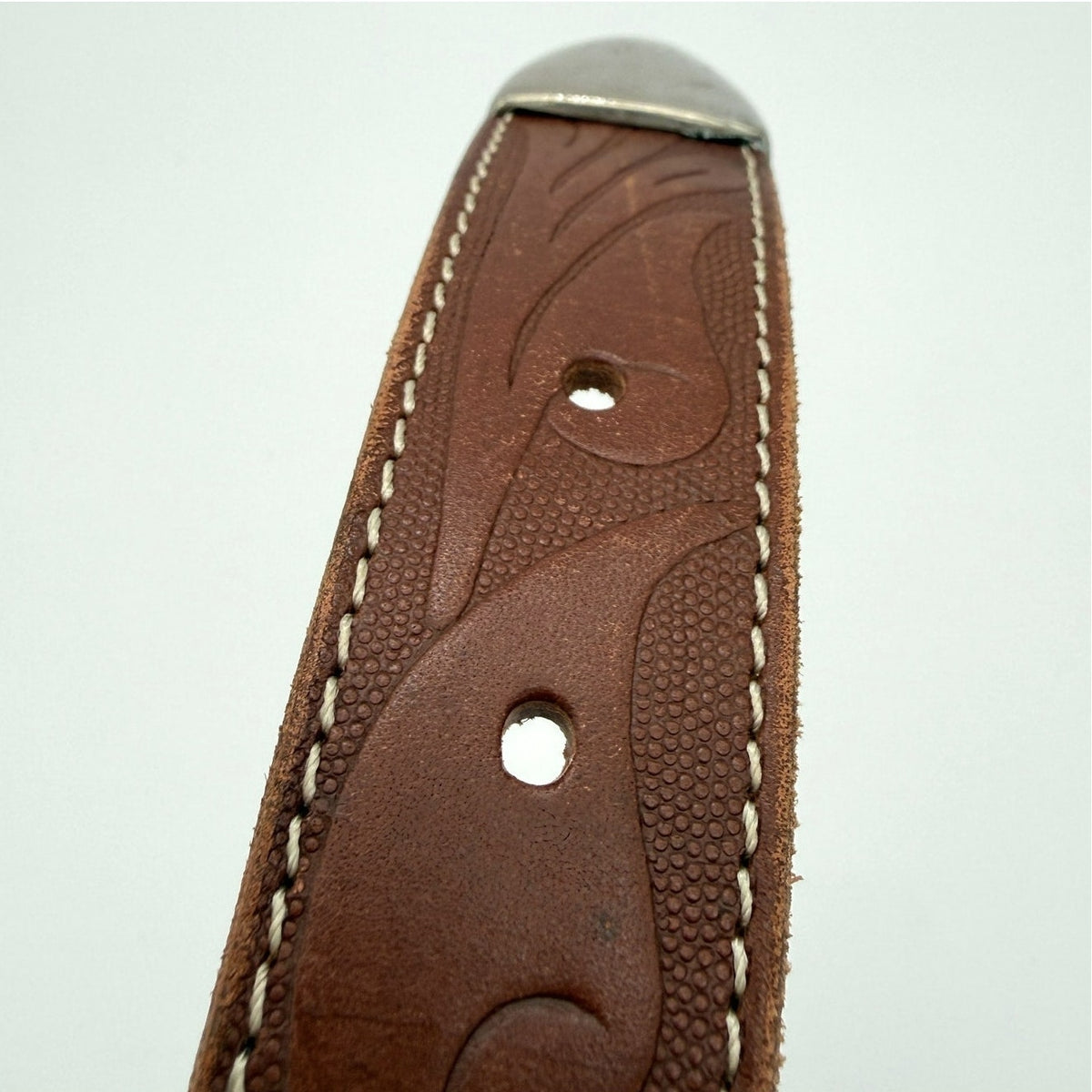 Milor Tooled Leather Belt Brown Size S Western Silver Hardware