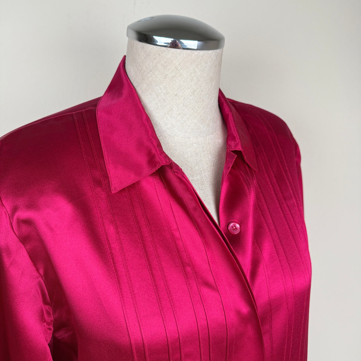 Talbots Vintage Silk Blouse Pink Satin Pintuck Button Down Petite 6 1980s