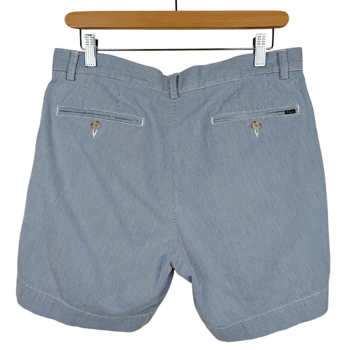 Polo Ralph Lauren Shorts 100% Cotton Classic Fit Blue Seersucker Stripe Preppy