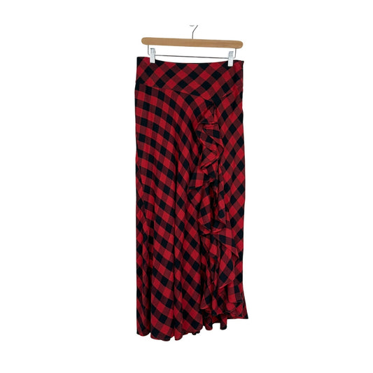 Lauren Ralph Lauren Buffalo Plaid Ruffle Maxi Skirt Cotton Western Romantic Sz 2