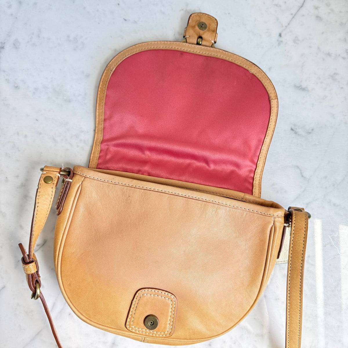 Coach Shoulder Bag Leather Saddle Tan Buckle Western Boho Crossbody
