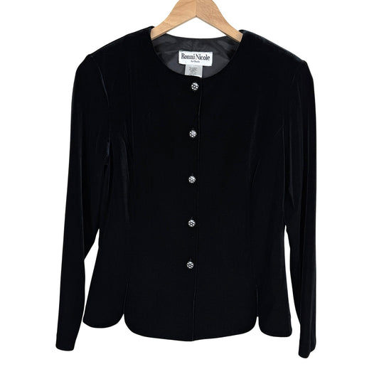 Ronni Nicole Black Velvet Rhinestone Button Jacket
