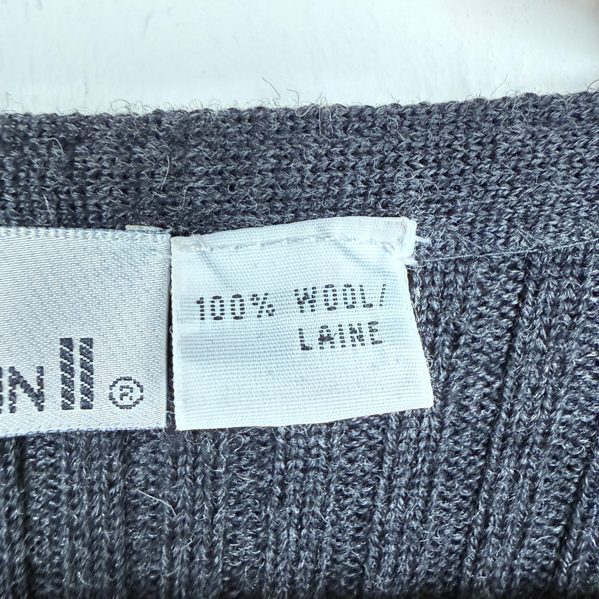 Vintage Anne Klein II 100% Wool Sweater Dress Gray Ribbed Midi L 90s Minimal