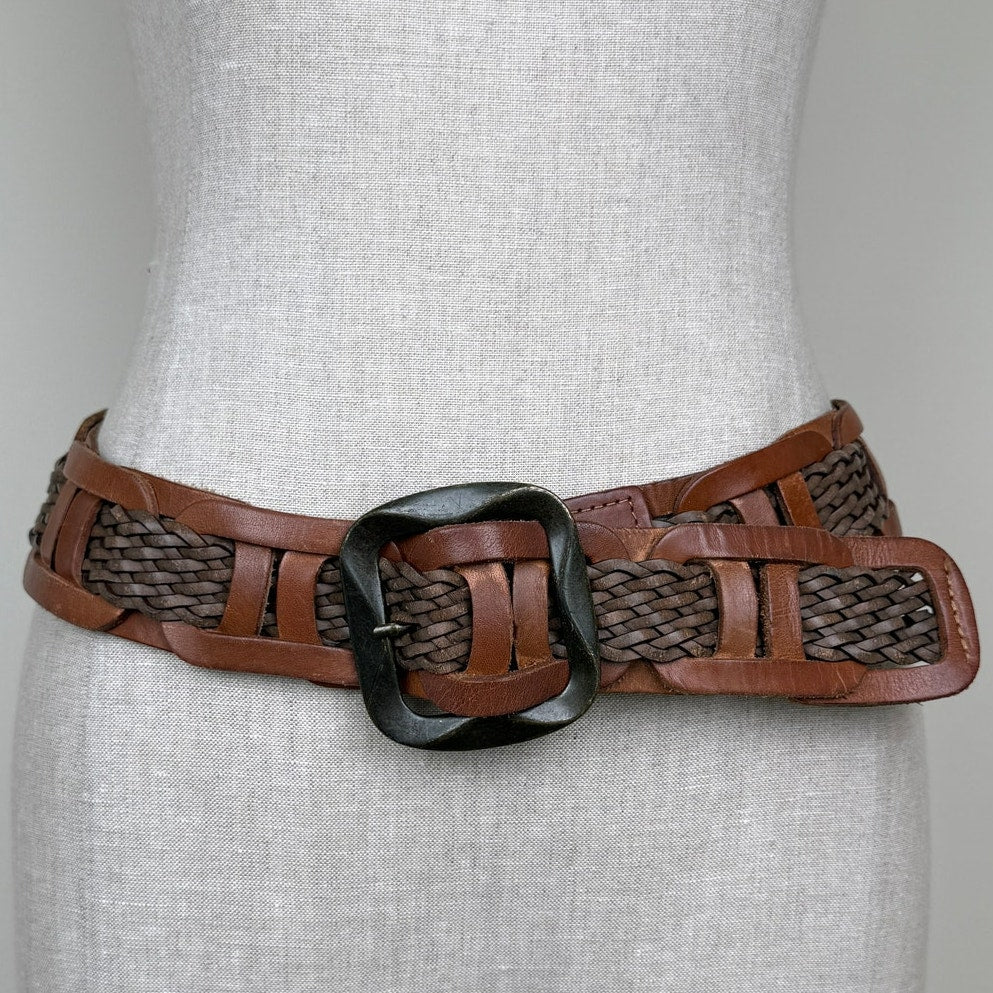 Vintage Y2K Levi's Genuine Leather Braided Belt Brown Woven Western Boho Size M