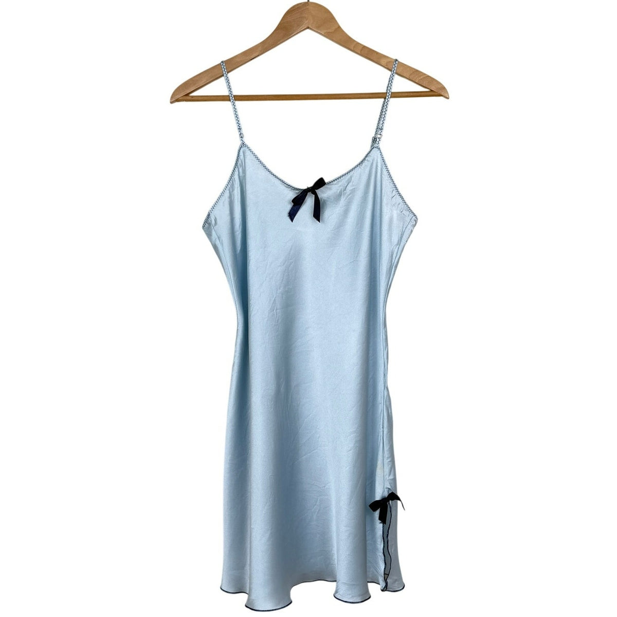 WinterSilks Vintage 90s Silk Chemise Slip Dress Mini Light Blue Romantic Size S