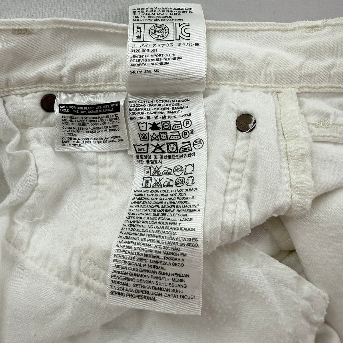 Levi's 501 Original Jeans White Cotton Straight Leg Button Fly 31x30