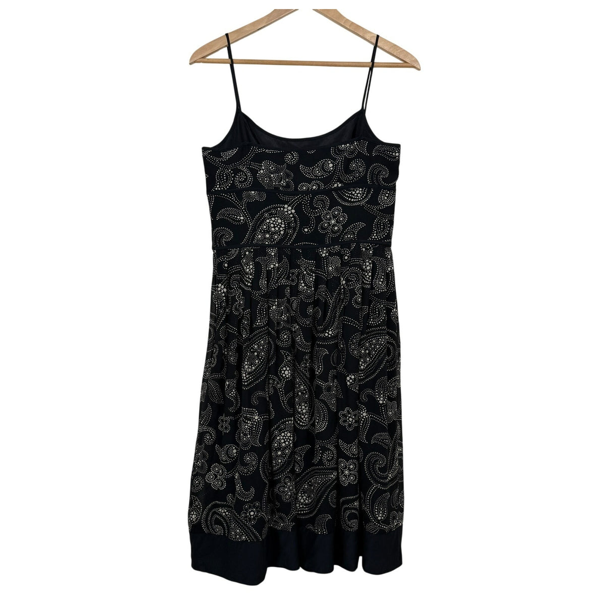 Ann Taylor 100% Silk Paisley Midi Dress Fit & Flare Black Cream Sz 8 Summer Fall