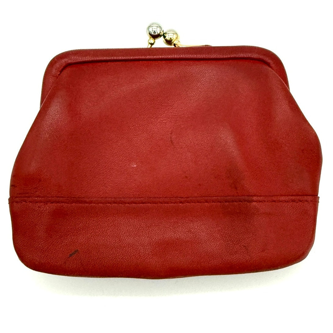 Coach Vintage 90s Leather Kisslock Coin Purse Red Gold Tone Clasp 5x4