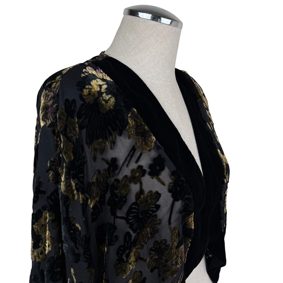 Vintage Black & Gold Silk Blend Burnout Bolero Jacket