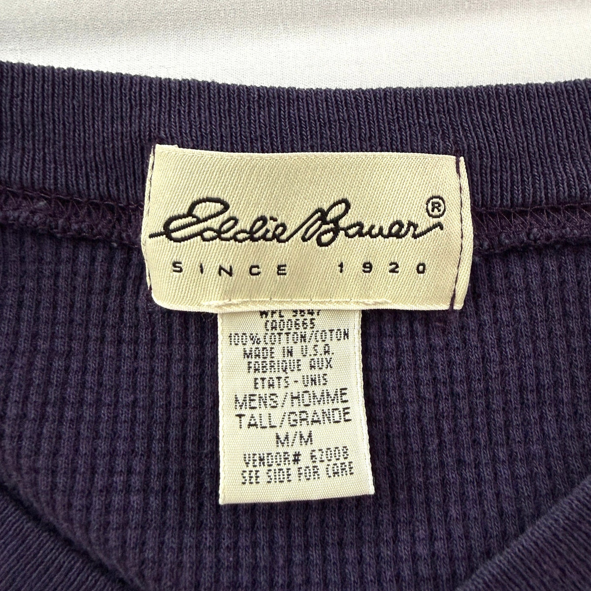 Eddie Bauer Henley Thermal Shirt 100% Cotton Purple M Tall Vintage 90s USA Made