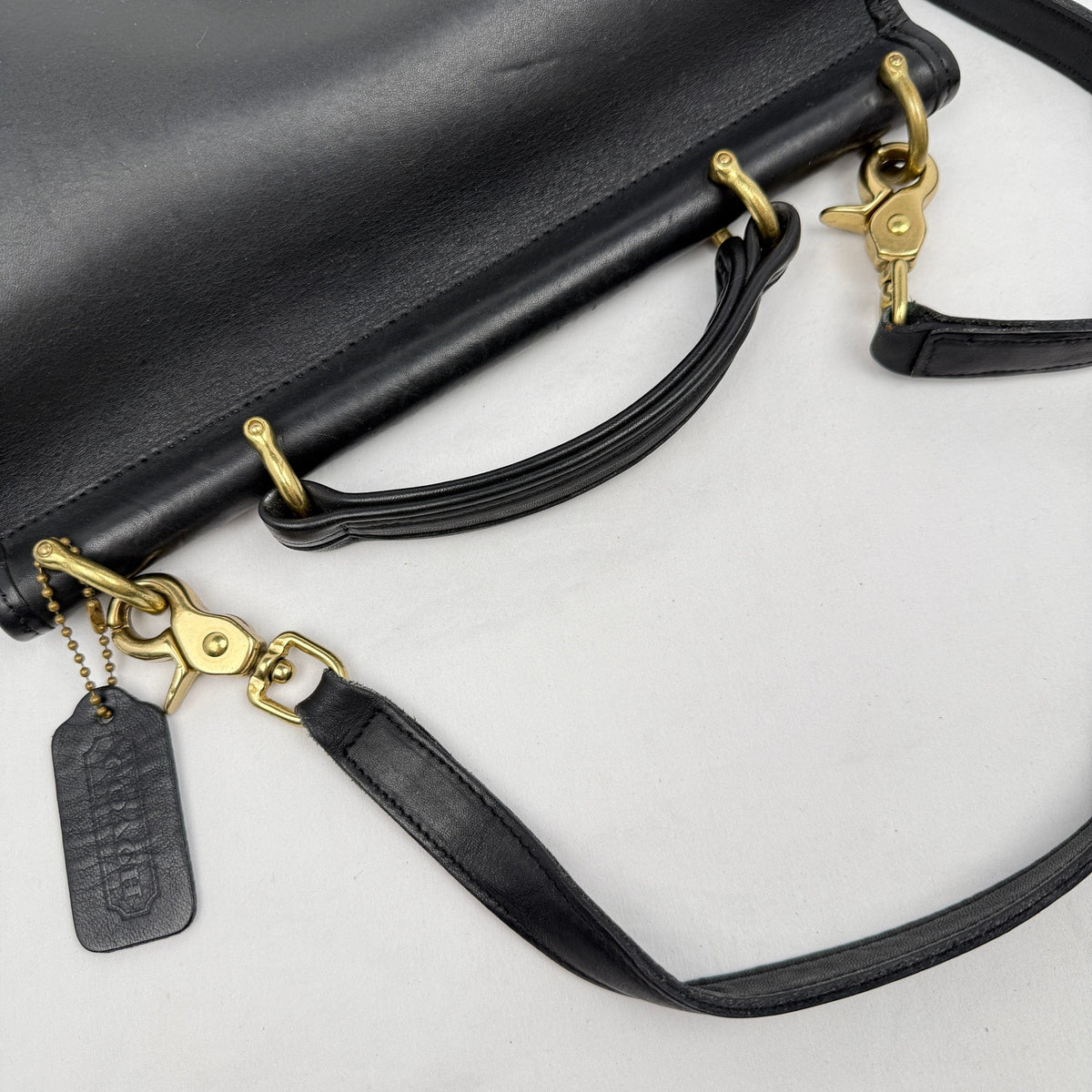 Vtg Coach Willis Satchel  Bag 9927 Black Leather Crossbody 90s Preppy Minimal