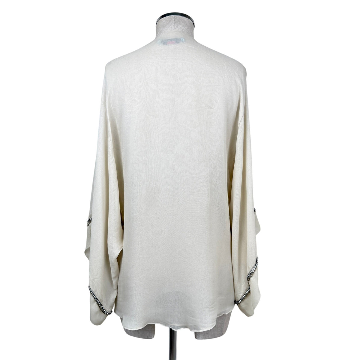 Vintage Y2K Alice + Olivia 100% Silk Beaded Tunic Blouse Ivory Sheer Glam Boho
