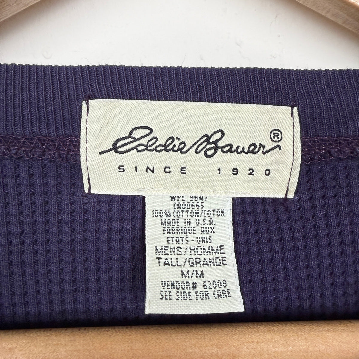 Eddie Bauer Henley Thermal Shirt 100% Cotton Purple M Tall Vintage 90s USA Made
