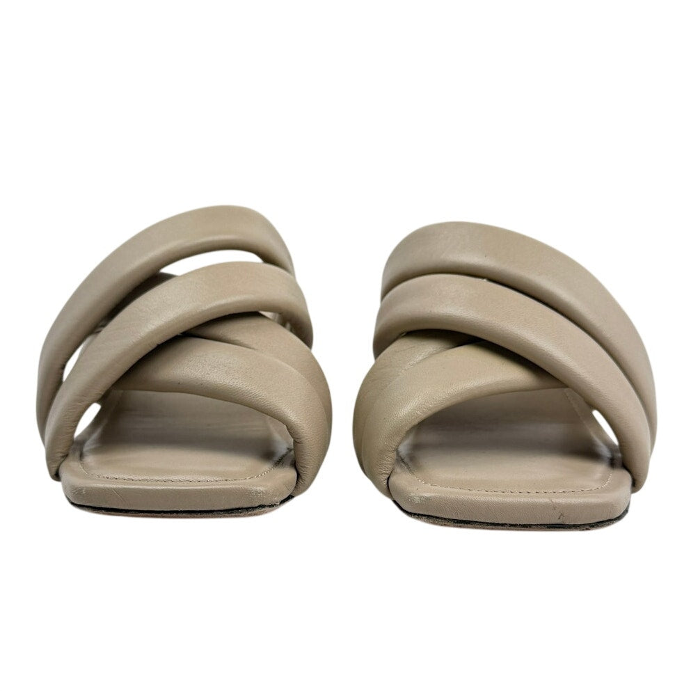 ANINE BING Leather Crossover Strap Mule Heels 'Cade' Nude Beige Minimalist