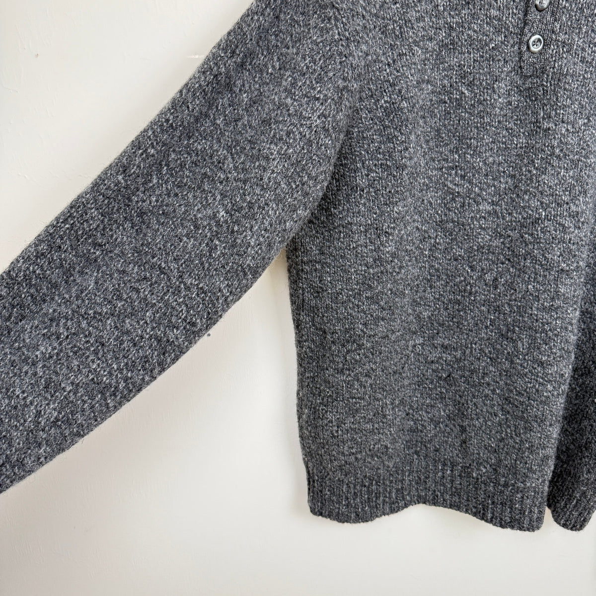 L.L.Bean Sweater 100% Lambswool Gray Henley Mock Neck Mens Large