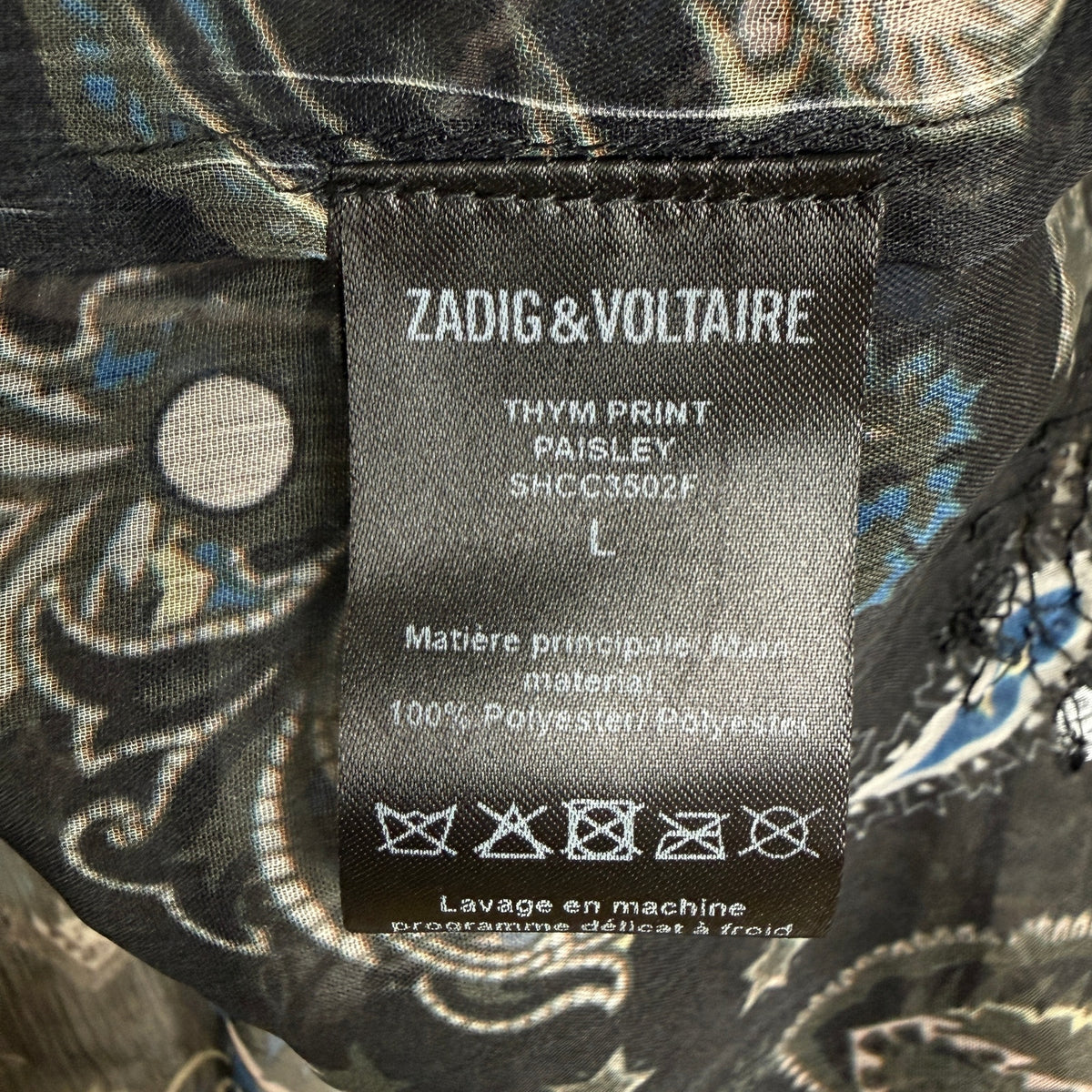 Zadig & Voltaire Paisley Sheer Sleeveless Blouse Rocker Boho Paisley Black Sz L