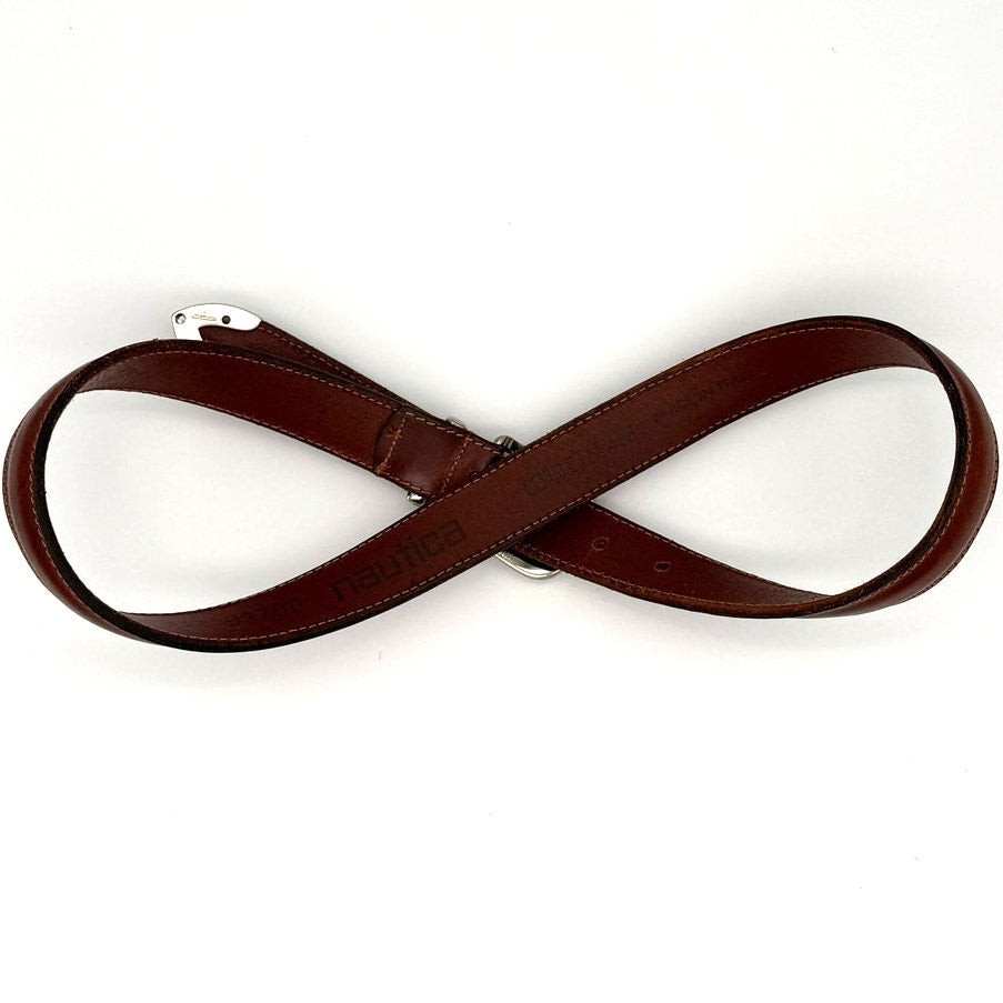 Nautica Leather Belt Brown Size 32 Made in Italy Vintage 90s Y2K Preppy Coastal