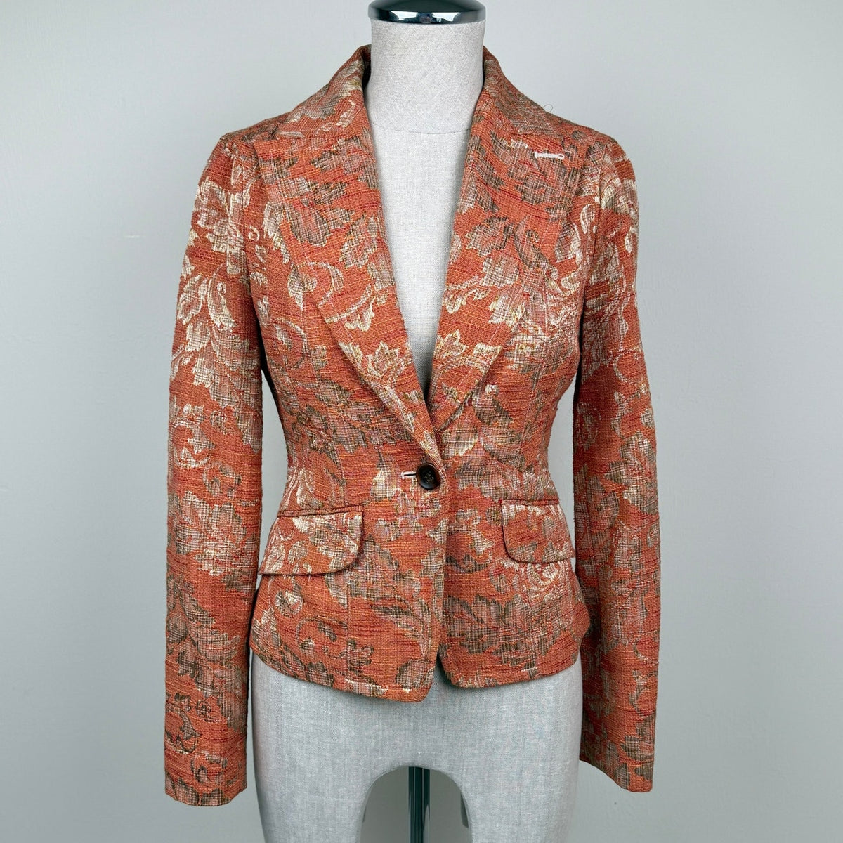 Bebe Tapestry Floral Brocade Blazer Jacket Cotton Blend Vtg Y2K Made in USA Sz 2