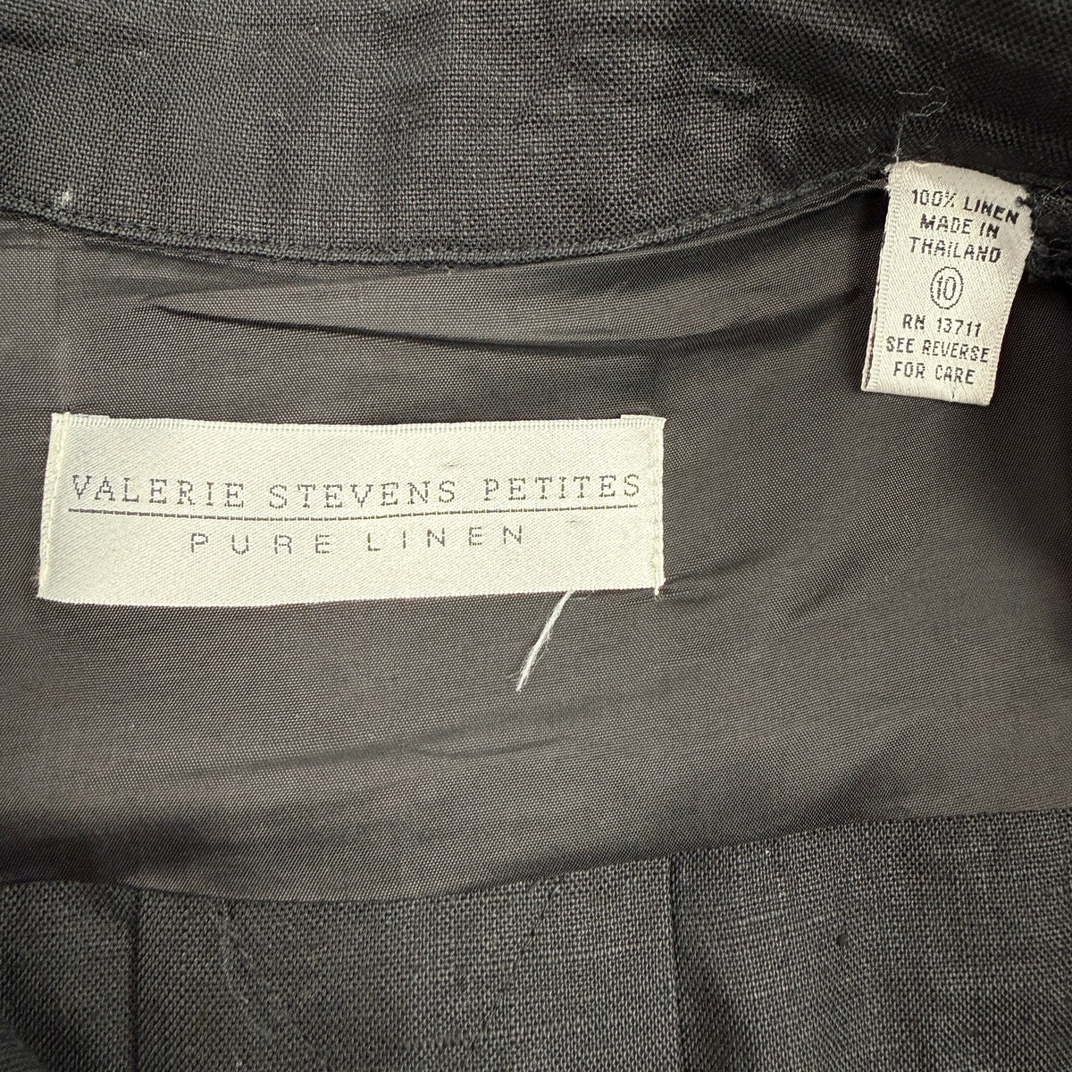 Pure 100% Linen Safari Utility Black Jacket Vintage 90s Valerie Stevens Petites