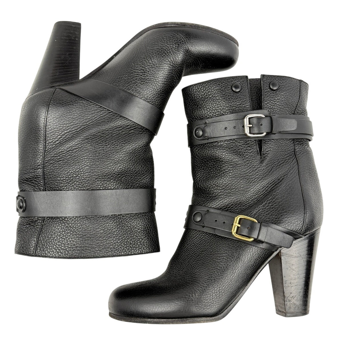 Chloé Black Leather Moto Ankle Boots Buckle Strap Made in Italy 37 Boho Moto