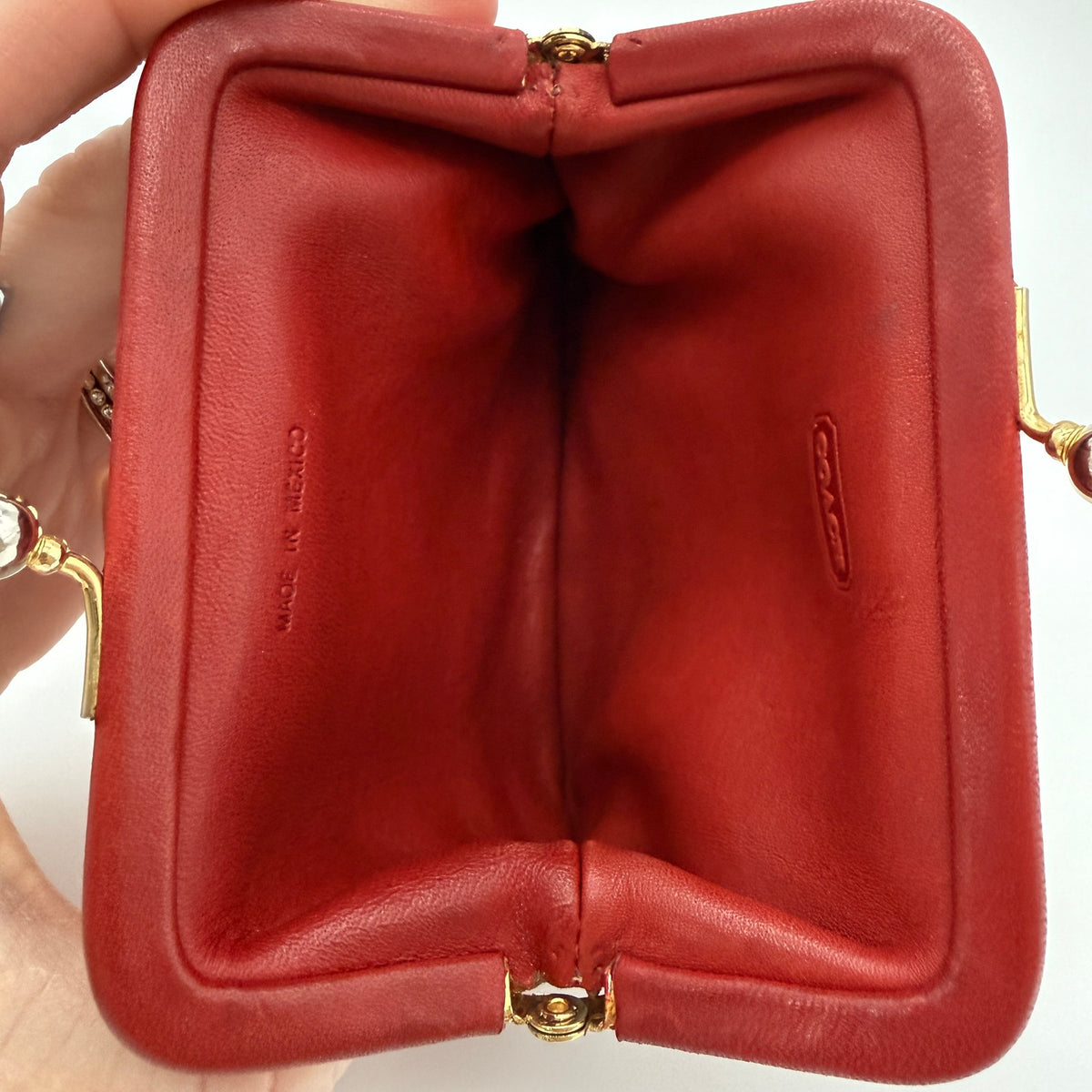 Coach Vintage 90s Leather Kisslock Coin Purse Red Gold Tone Clasp 5x4